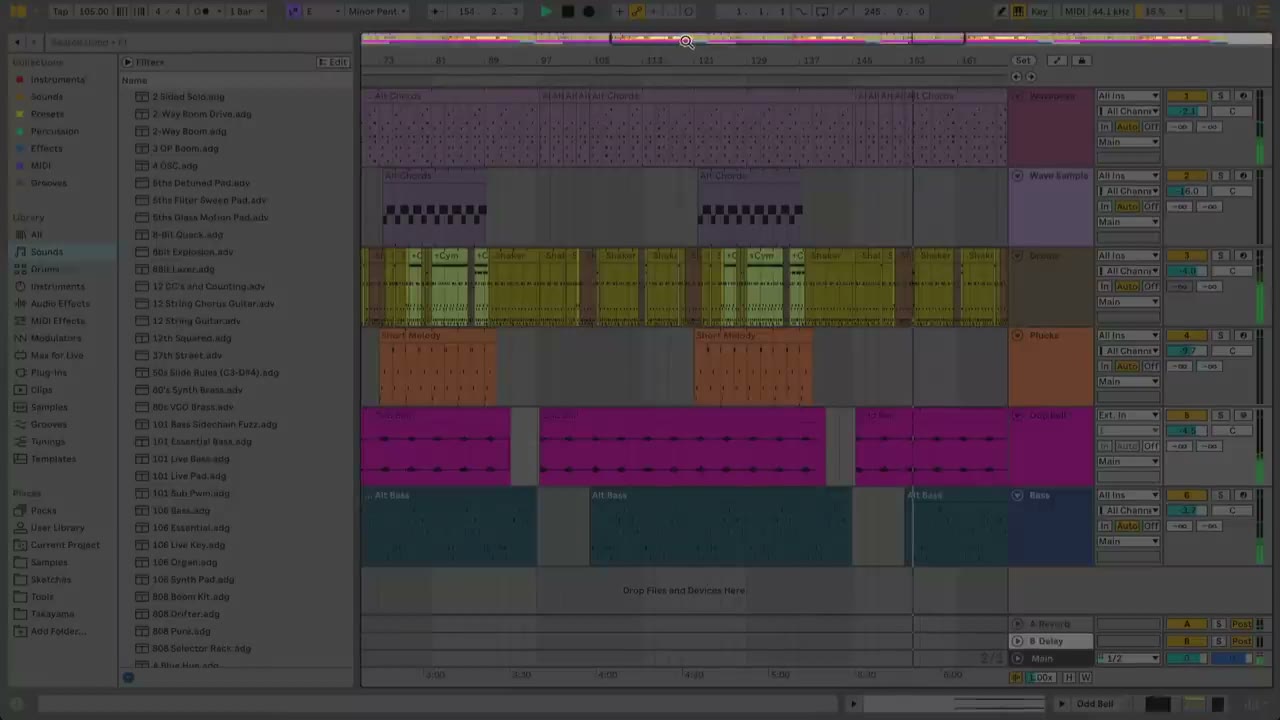 Arrangement Overview showing the complete timeline and the current visible range