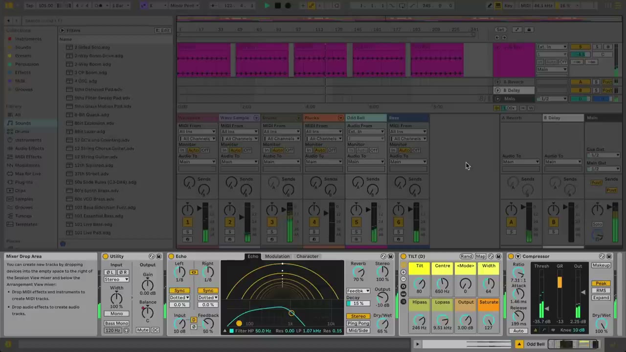Arrangement View with the Mixer and Device View visible at the bottom