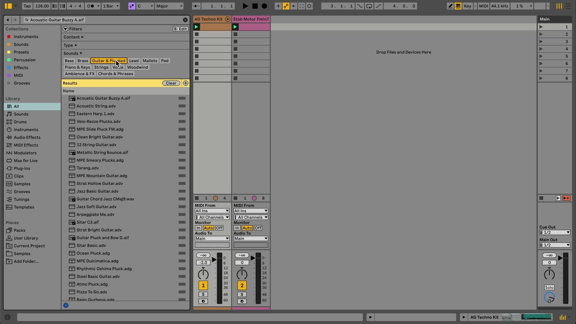 Sound Similarity results displayed in Ableton Live's Browser after selecting a guitar sample