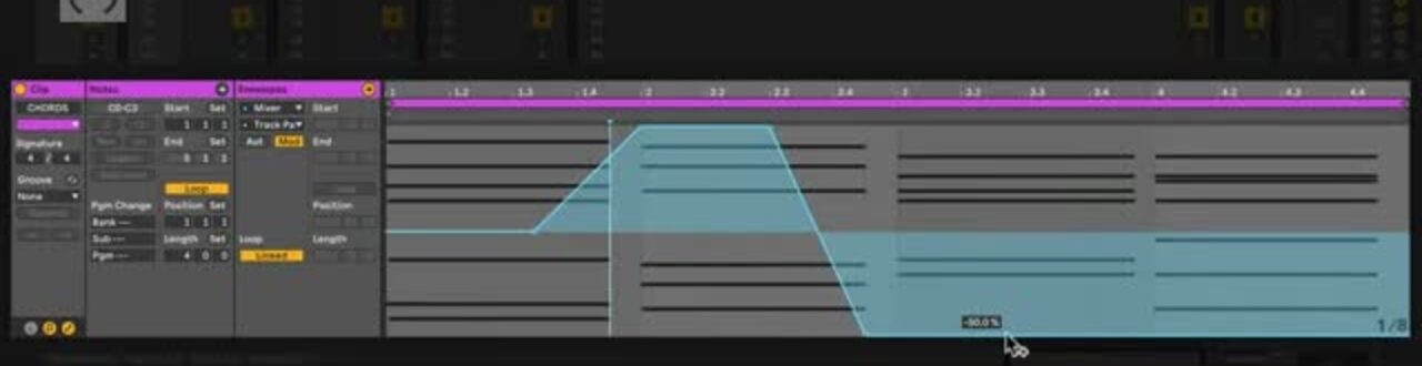 A blue modulation envelope displayed in the Clip View Envelope Editor for a Session clip